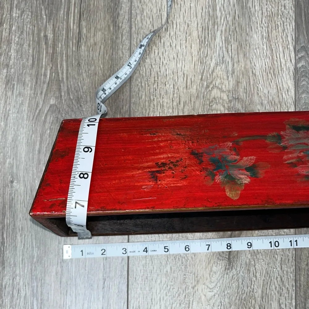 NWT Decorative Box Chinese Jewelry Box Decorative Red Floral Elongated Box - Picture 10 of 16